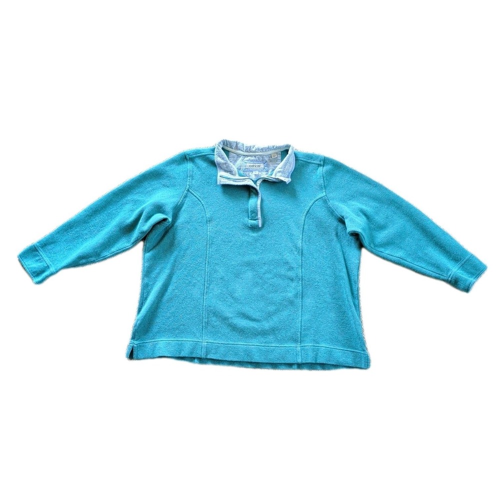 Vintage 90s Orvis Made in USA 100% Cotton Quarter-Zip Sweater Light Blue Cottage - Picture 8 of 10